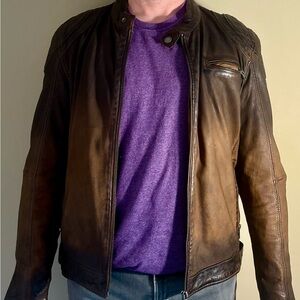 Men's Brown Distressed Leather Bomber Jacket